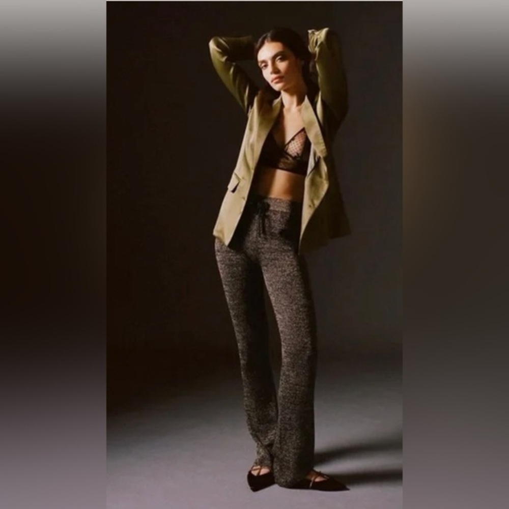 Anthropologie Aves les filles satin effect olive green blazer jacket size medium